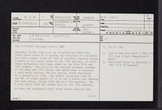 Cessnock Castle, NS53NW 2, Ordnance Survey index card, page number 1, Recto