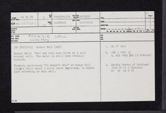 Munzie Well, NS54NE 3, Ordnance Survey index card, page number 1, Recto