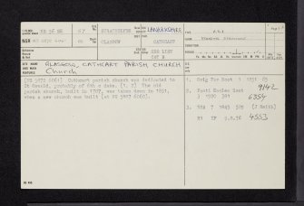 Glasgow, Carmunnock Road, Old Cathcart Parish Church And Churchyard, NS56SE 57, Ordnance Survey index card, page number 1, Recto