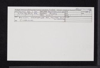 Paisley, Strathmore Avenue, Ralston Golf Clubhouse, NS56SW 26, Ordnance Survey index card, Recto