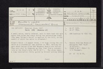 Allan's Cairn, NS60SE 5, Ordnance Survey index card, page number 1, Recto