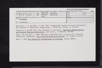 Muirkirk Ironworks, NS62NE 17, Ordnance Survey index card, Recto