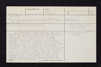 Blantyre, Rotten Calder, Priory Bridge, NS65NE 7, Ordnance Survey index card, page number 1, Recto