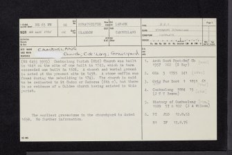 Glasgow, Cambuslang, Cairns Road, Cambuslang Old Parish Church, NS65NW 12, Ordnance Survey index card, page number 1, Recto