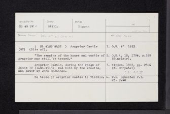 Arnprior Castle, NS69SW 6, Ordnance Survey index card, Recto