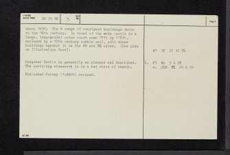 Sanquhar Castle, NS70NE 3, Ordnance Survey index card, page number 2, Verso