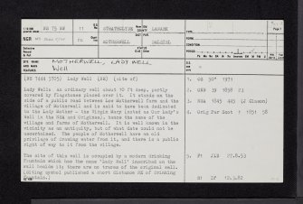 Motherwell, Lady Well, NS75NW 11, Ordnance Survey index card, page number 1, Recto