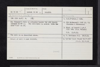 Motherwell, Dalziel Park, St Patrick's Well, NS75SE 5, Ordnance Survey index card, page number 1, Recto
