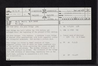 Hamilton, Old Avon Road, Old Avon Bridge, NS75SW 9, Ordnance Survey index card, page number 1, Recto