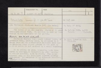 Plotcock Castle, NS75SW 11, Ordnance Survey index card, page number 1, Recto