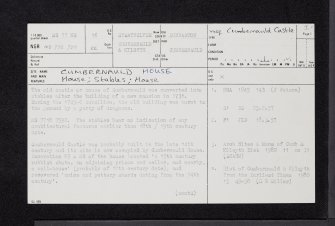 Cumbernauld House, NS77NE 16, Ordnance Survey index card, page number 1, Recto
