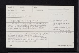 St Lolan's Church And Burial Ground, NS79NW 24, Ordnance Survey index card, Recto