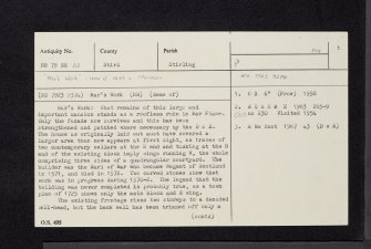 Stirling, Mar Place, Mar's Wark, NS79SE 22, Ordnance Survey index card, page number 1, Recto