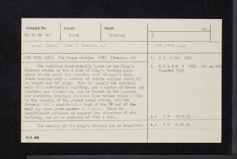 Stirling, 'King's Stables', NS79SE 65, Ordnance Survey index card, Recto