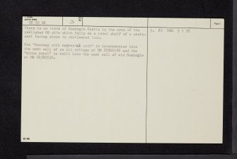 Coshogle Castle, NS80NE 3, Ordnance Survey index card, page number 2, Verso