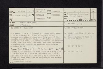 Ballaggan, NS80SW 2, Ordnance Survey index card, page number 1, Recto