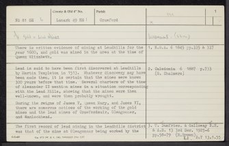 Leadhills, NS81SE 6, Ordnance Survey index card, page number 1, Recto