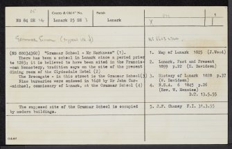 Lanark, 38-40 Broomgate, NS84SE 14, Ordnance Survey index card, page number 1, Recto