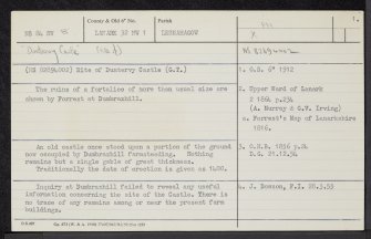 Duntervy Castle; Auchtyfardle Castle, NS84SW 8, Ordnance Survey index card, page number 1, Recto