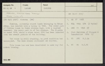 Carluke, Station Road, Kirkton House, NS85SW 6, Ordnance Survey index card, Recto