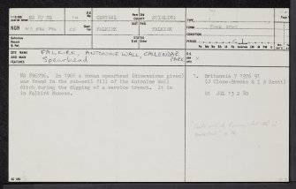 Falkirk, Callendar Park, Antonine Wall, NS87NE 14, Ordnance Survey index card, page number 1, Recto