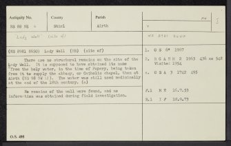 Airth, Lady Well, NS88NE 6, Ordnance Survey index card, Recto