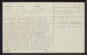 Bruce's Castle, NS88NE 7, Ordnance Survey index card, page number 1, Recto