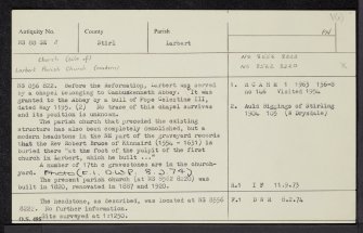 Larbert Old Church, NS88SE 2, Ordnance Survey index card, Recto