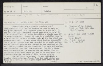 Arthur's O'On, Stenhouse, NS88SE 5, Ordnance Survey index card, page number 1, Recto