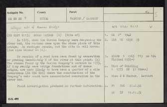 Larbert, River Carron, 'Roman Bridge', NS88SE 9, Ordnance Survey index card, Recto