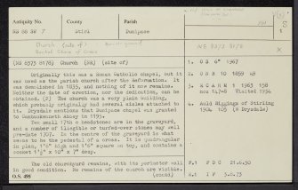 Hills Of Dunipace, Church And Burial Ground, NS88SW 7, Ordnance Survey index card, page number 1, Recto