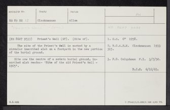 Tullibody, Priest's Well, NS89NE 12, Ordnance Survey index card, Recto