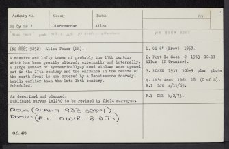 Alloa Tower, NS89SE 1, Ordnance Survey index card, Recto