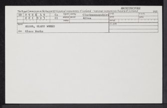 Alloa, Glasshouse Loan, Alloa Glass Works, NS89SE 49, Ordnance Survey index card, Recto