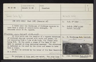 Daer Resevoir, Kirkhope Tower, NS90NE 1, Ordnance Survey index card, page number 1, Recto