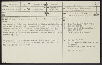 Roberton Parish Church, NS92NW 3, Ordnance Survey index card, page number 1, Recto