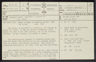 Crawford Castle, NS92SE 3, Ordnance Survey index card, page number 1, Recto