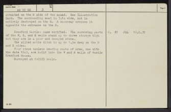 Crawford Castle, NS92SE 3, Ordnance Survey index card, page number 2, Recto