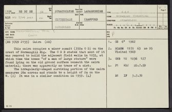 Normangill Rig 1, NS92SE 10, Ordnance Survey index card, page number 1, Recto