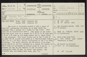 Covington Tower, NS93NE 3, Ordnance Survey index card, page number 1, Recto