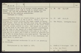 Covington Tower, NS93NE 3, Ordnance Survey index card, page number 2, Recto