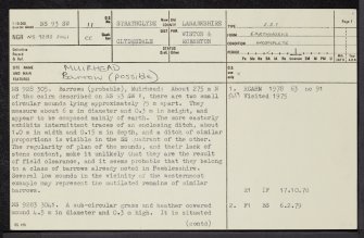 Muirhead, NS93SW 11, Ordnance Survey index card, page number 1, Recto