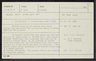 Bathgate, Kirkton House, NS96NE 5, Ordnance Survey index card, Recto
