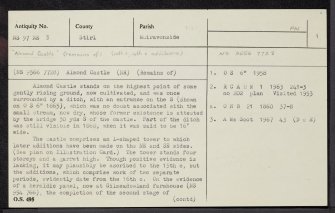 Almond Castle, NS97NE 3, Ordnance Survey index card, page number 1, Recto