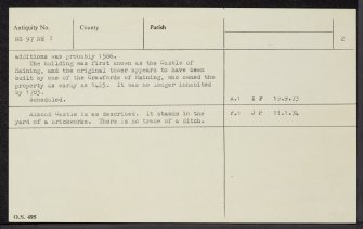 Almond Castle, NS97NE 3, Ordnance Survey index card, page number 2, Verso
