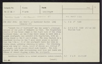 Carribber Castle, NS97NE 7, Ordnance Survey index card, page number 1, Recto