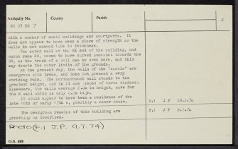 Carribber Castle, NS97NE 7, Ordnance Survey index card, page number 2, Verso