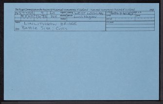 Linlithgow Bridge, NS97NE 9, Ordnance Survey index card, Recto