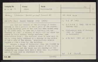 Manuel Nunnery, NS97NE 19, Ordnance Survey index card, page number 1, Recto