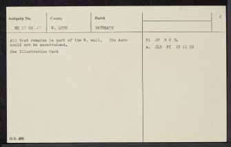Couston Castle, NS97SE 21, Ordnance Survey index card, page number 2, Recto